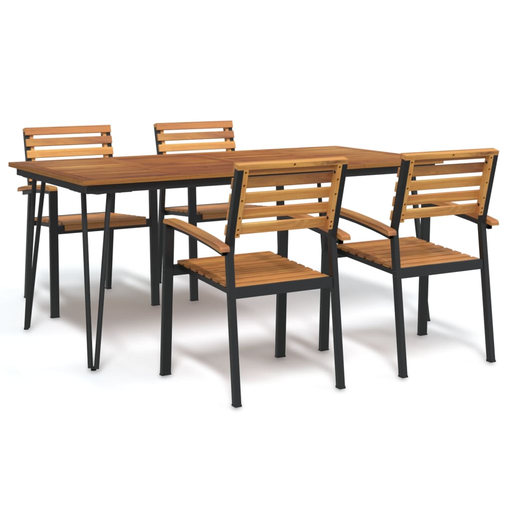 7 Piece Garden Dining Set Solid Wood Acacia And Metal