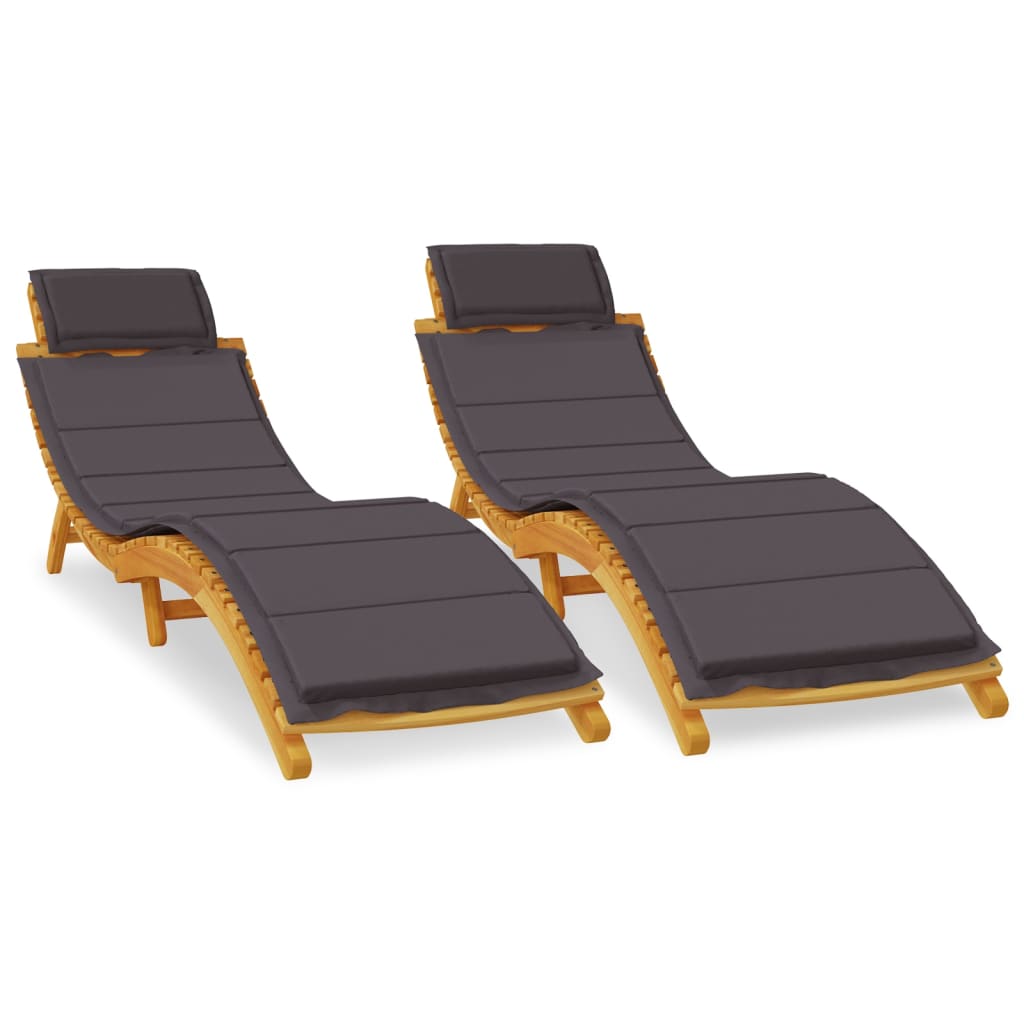 Sun Loungers 2 Pcs With Cushions Solid Wood Acacia