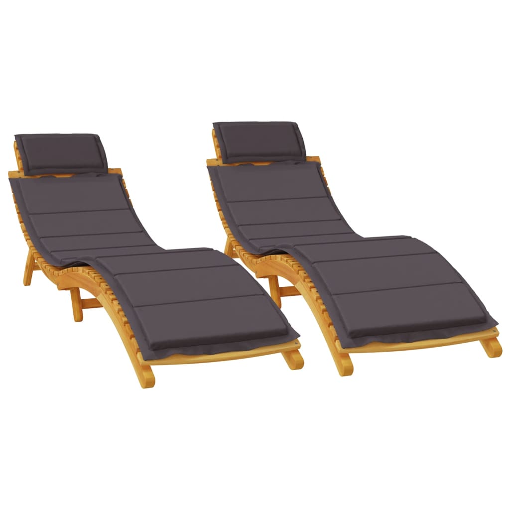 Sun Loungers 2 Pcs With Cushions Solid Wood Acacia
