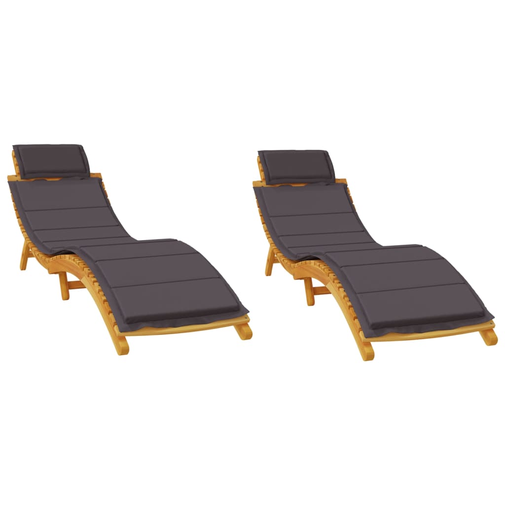 Sun Loungers 2 Pcs With Cushions Solid Wood Acacia