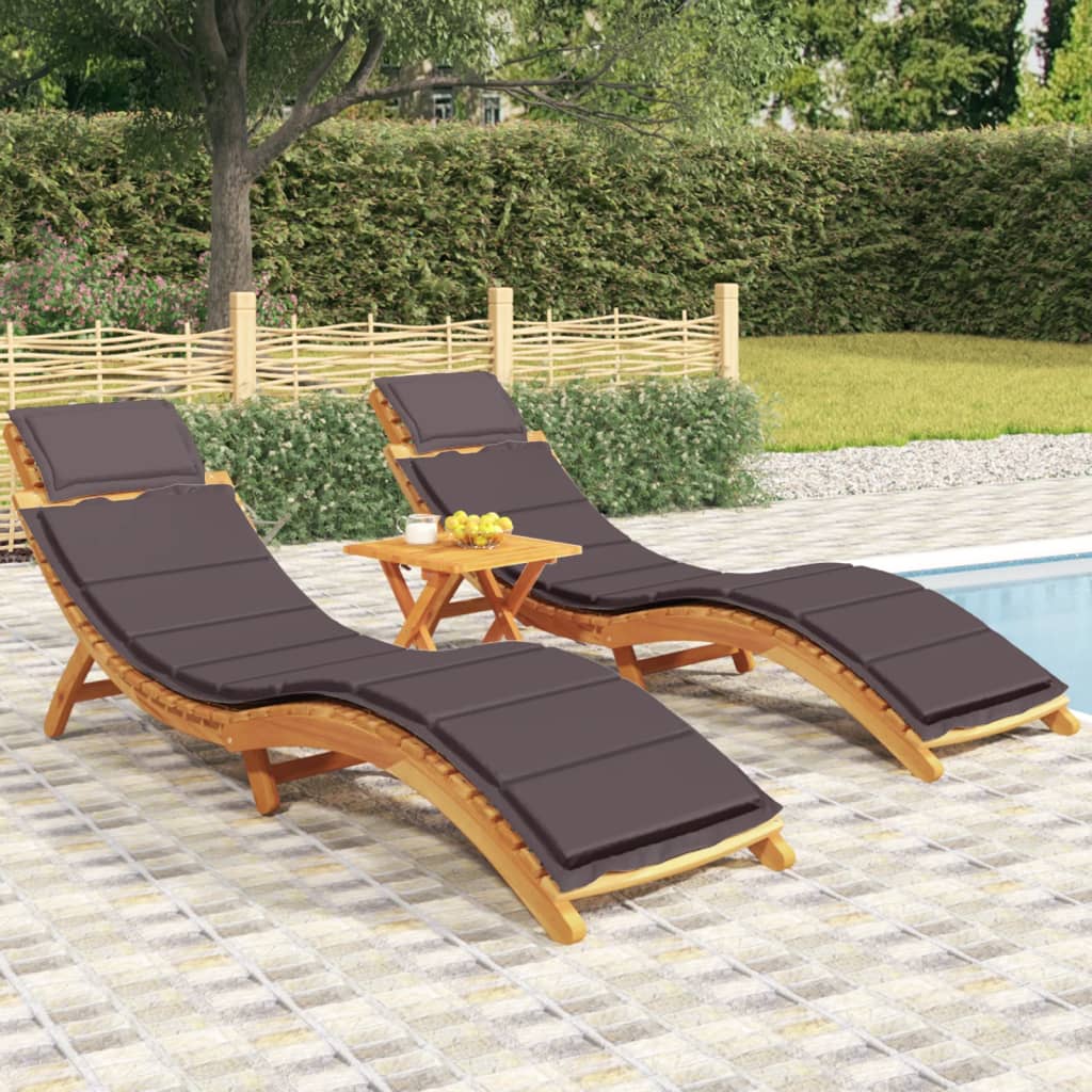 Sun Loungers 2 Pcs With Cushions Solid Wood Acacia