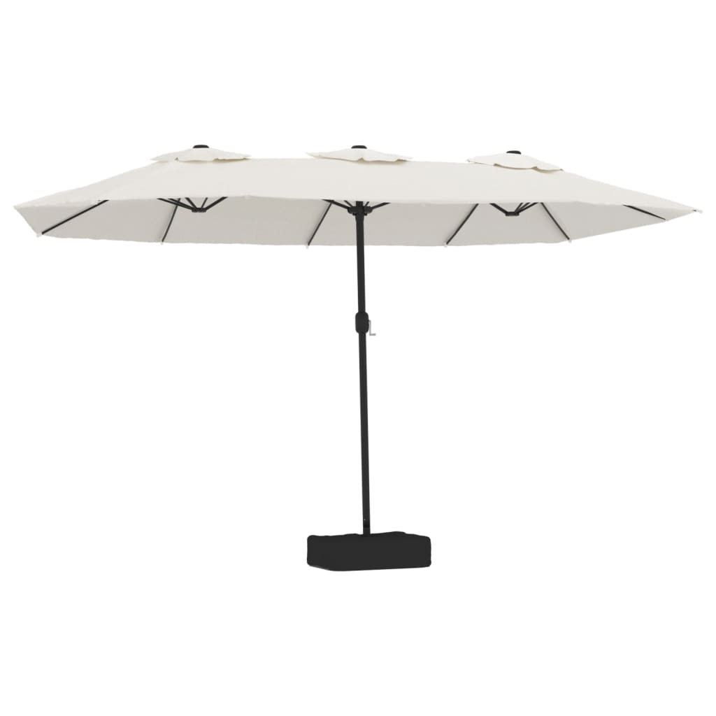 Double-Head Garden Parasol With Leds Sand 449X245 Cm