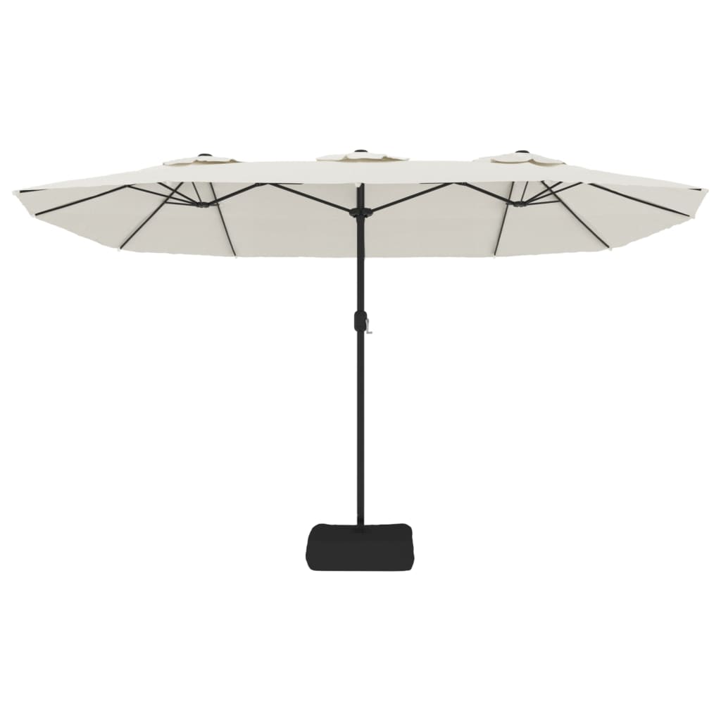 Double-Head Garden Parasol With Leds Sand 449X245 Cm