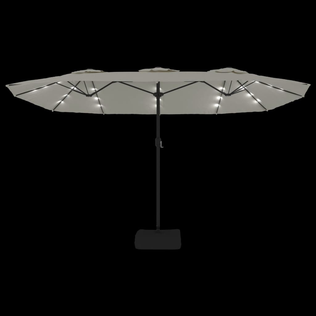 Double-Head Garden Parasol With Leds Sand 449X245 Cm
