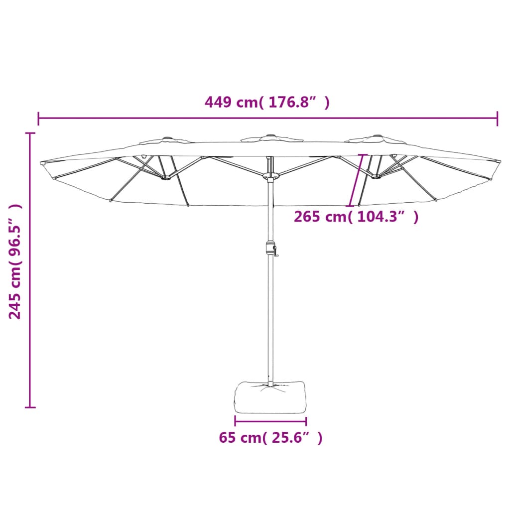 Double-Head Garden Parasol With Leds Sand 449X245 Cm