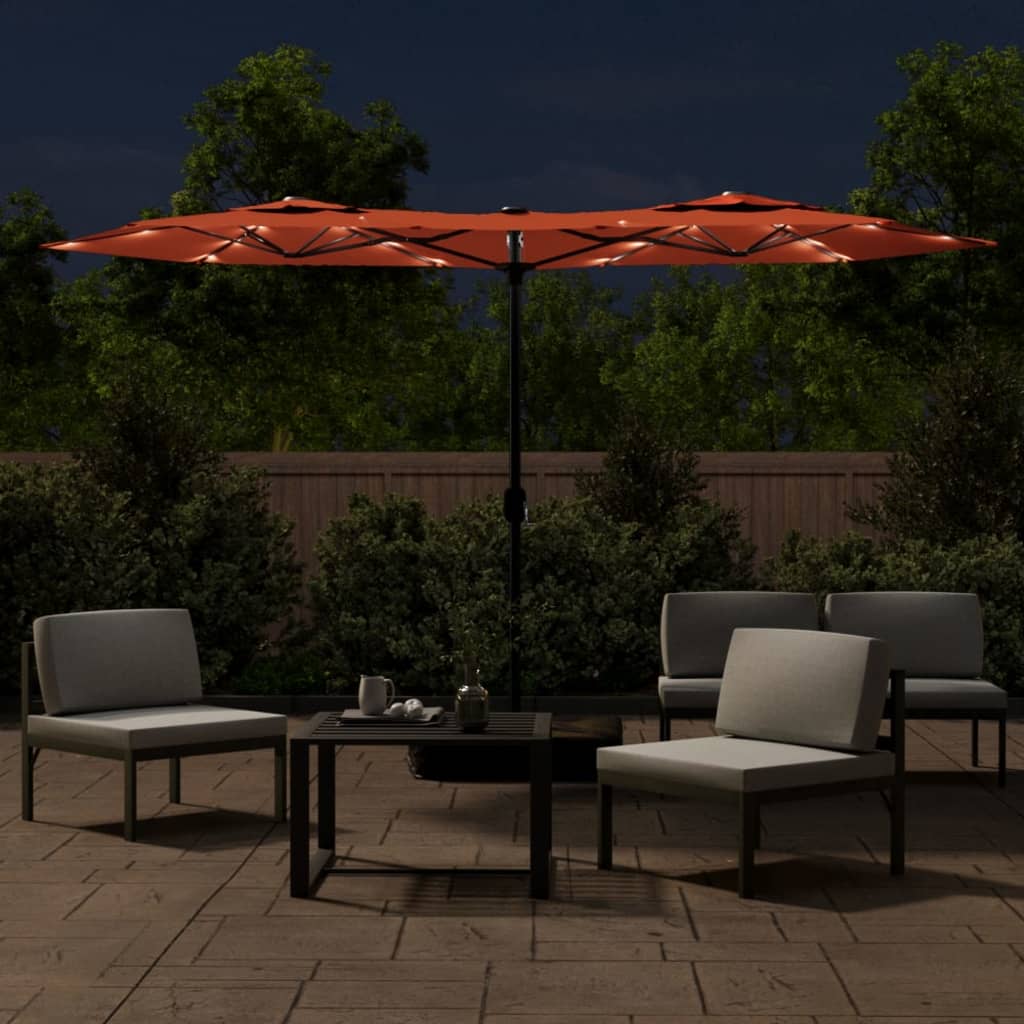 Double-Head Garden Parasol With Leds 316X240 Cm