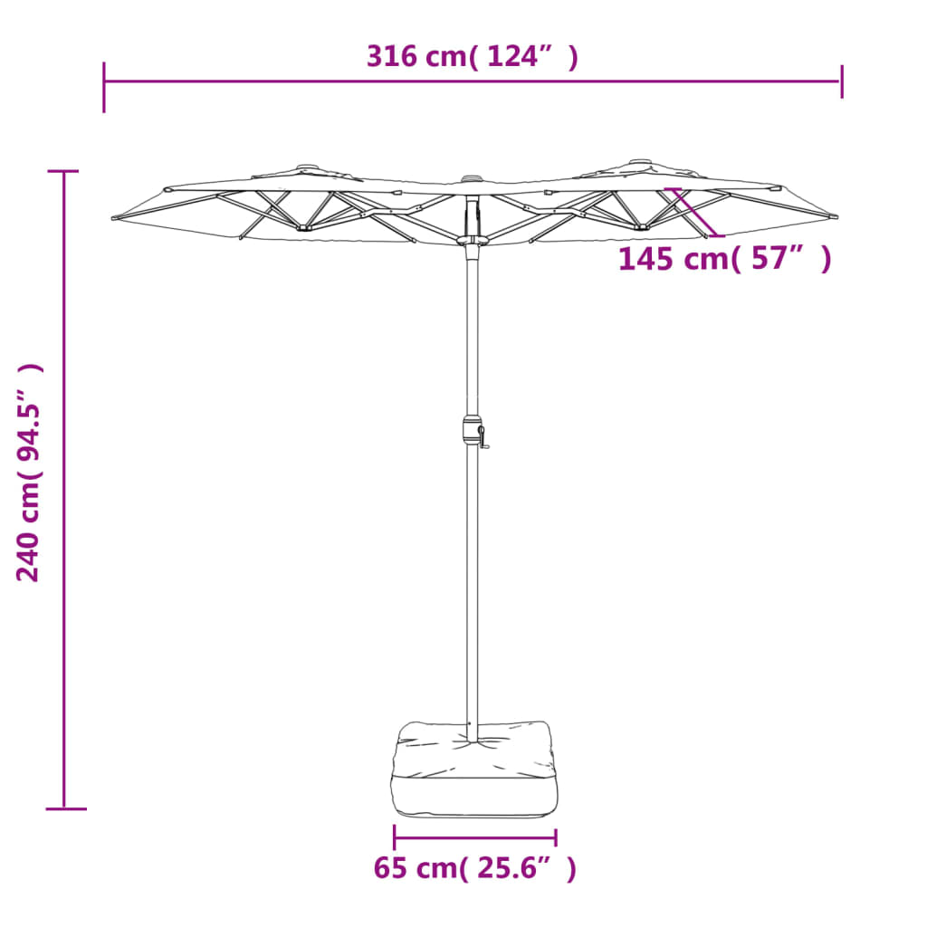 Double-Head Garden Parasol With Leds 316X240 Cm