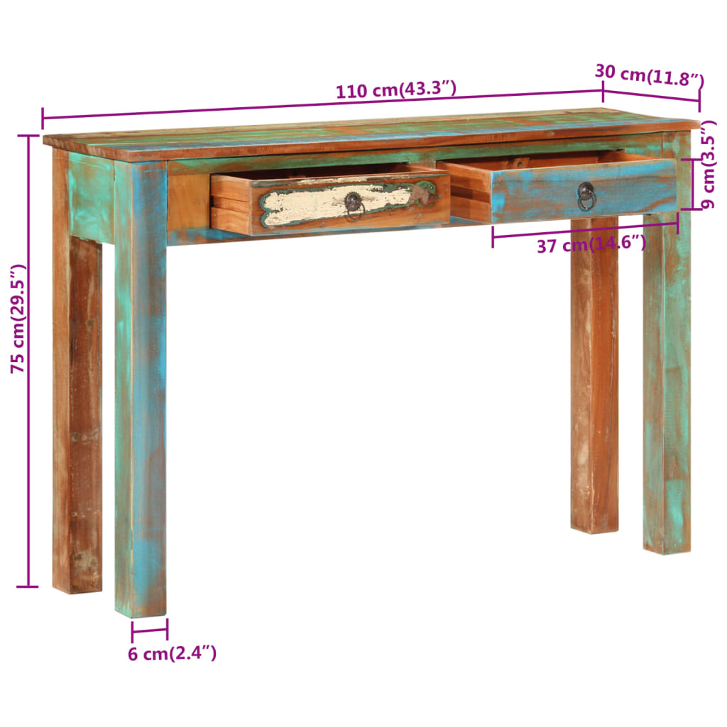 Console Table 110X30X75 Cm Solid Wood Reclaimed