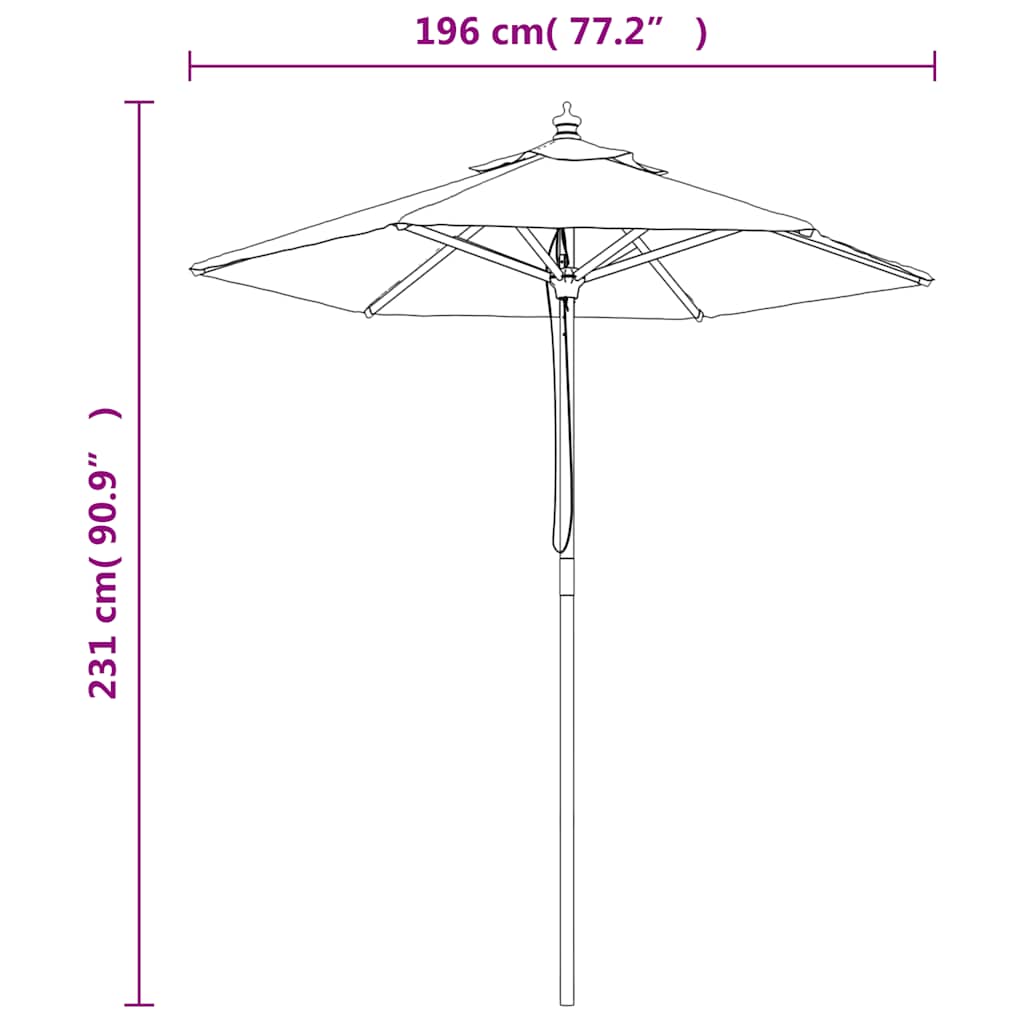 Garden Parasol With Wooden Pole 196X231 Cm
