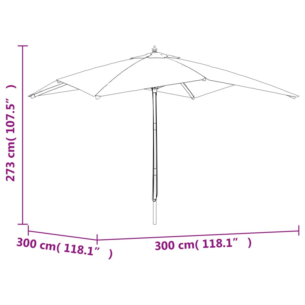 Garden Parasol With Wooden Pole Bordeaux 300X300X273 Cm