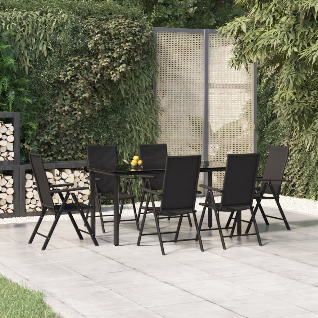 7 Piece Garden Dining Set Black