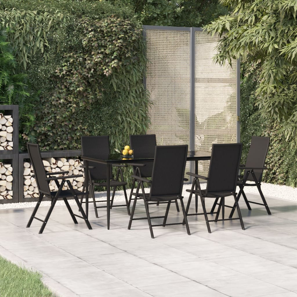 7 Piece Garden Dining Set Black