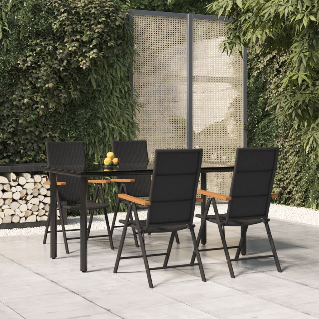 5 Piece Garden Dining Set Black And Brown Poly Rattan