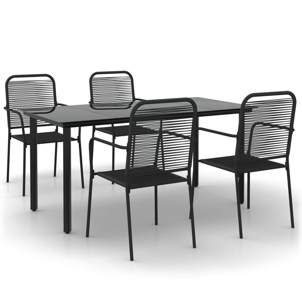 5 Piece Garden Dining Set Black Cotton Rope And Steel