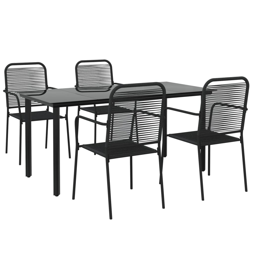 5 Piece Garden Dining Set Black Cotton Rope And Steel