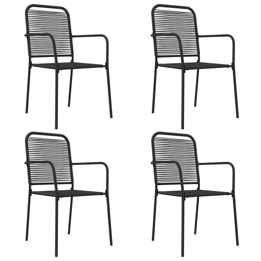 5 Piece Garden Dining Set Black Cotton Rope And Steel