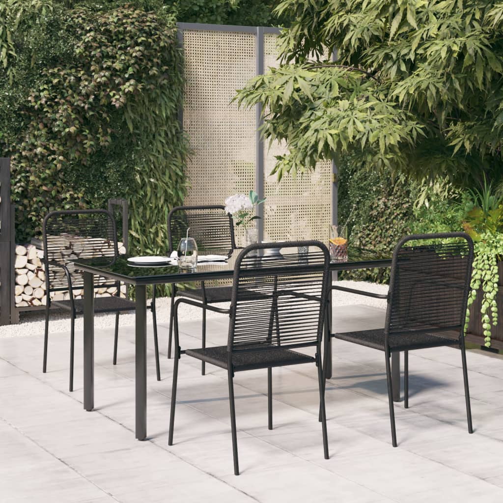 5 Piece Garden Dining Set Black Cotton Rope And Steel