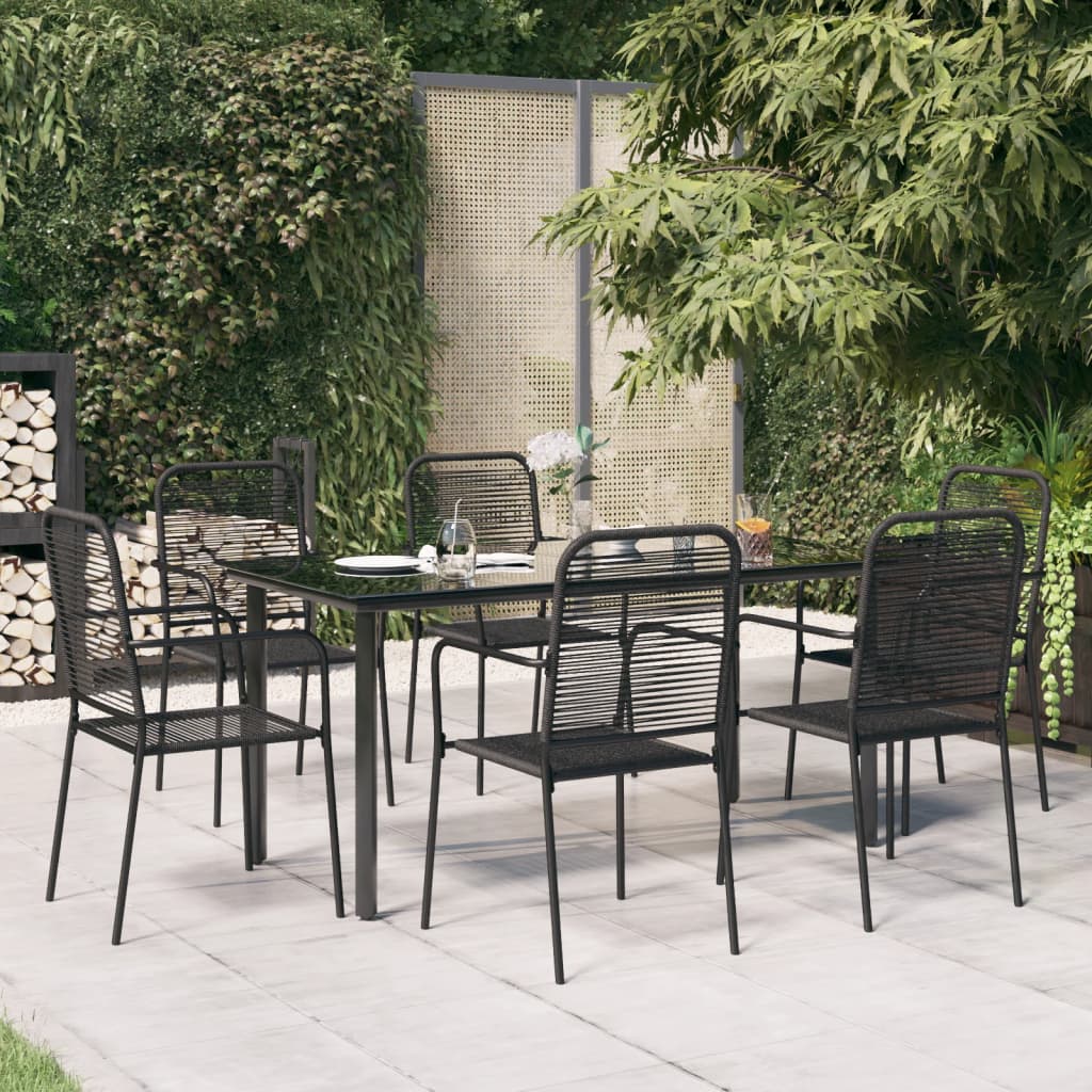5 Piece Garden Dining Set Black Cotton Rope And Steel