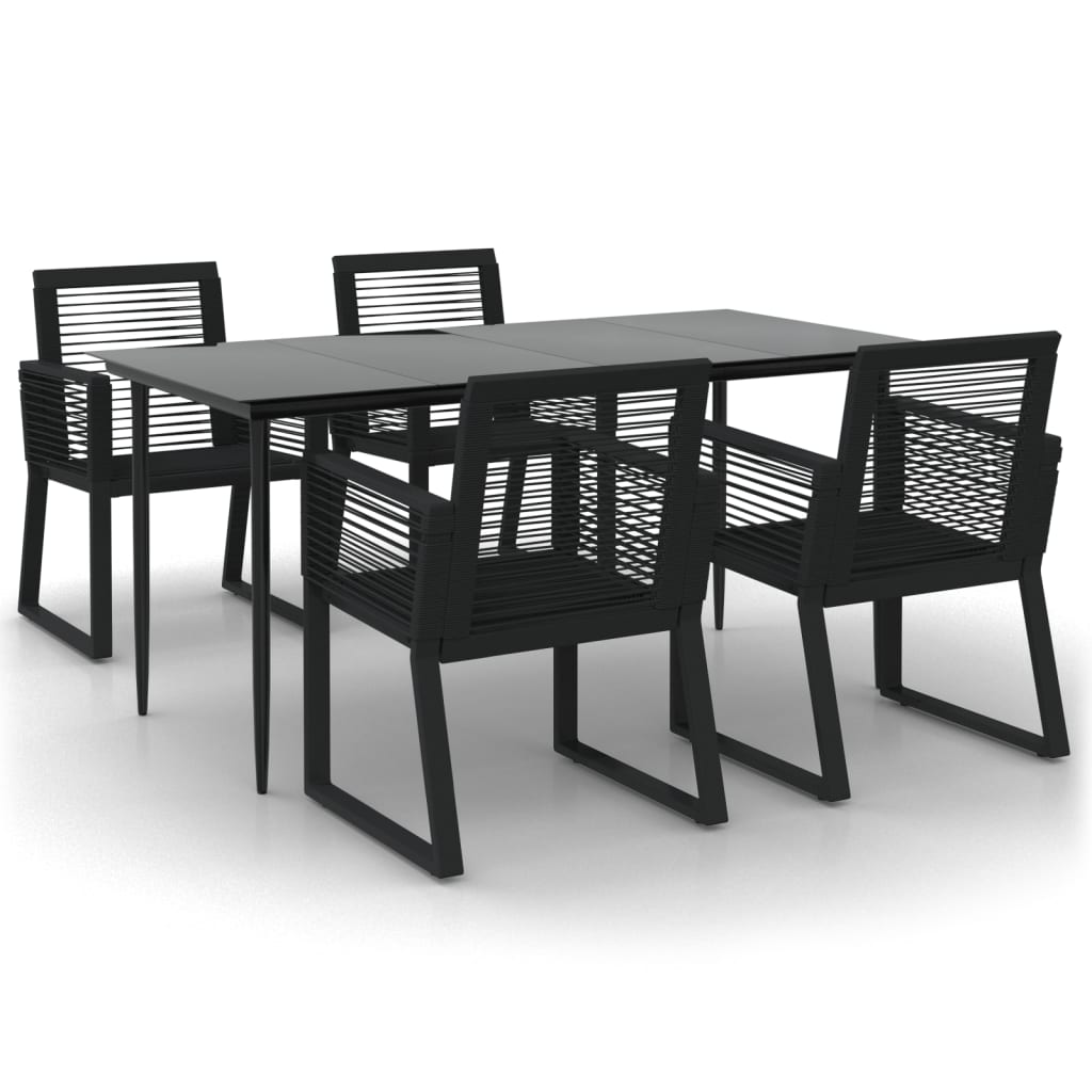 5 Piece Garden Dining Set Black Pvc Rattan