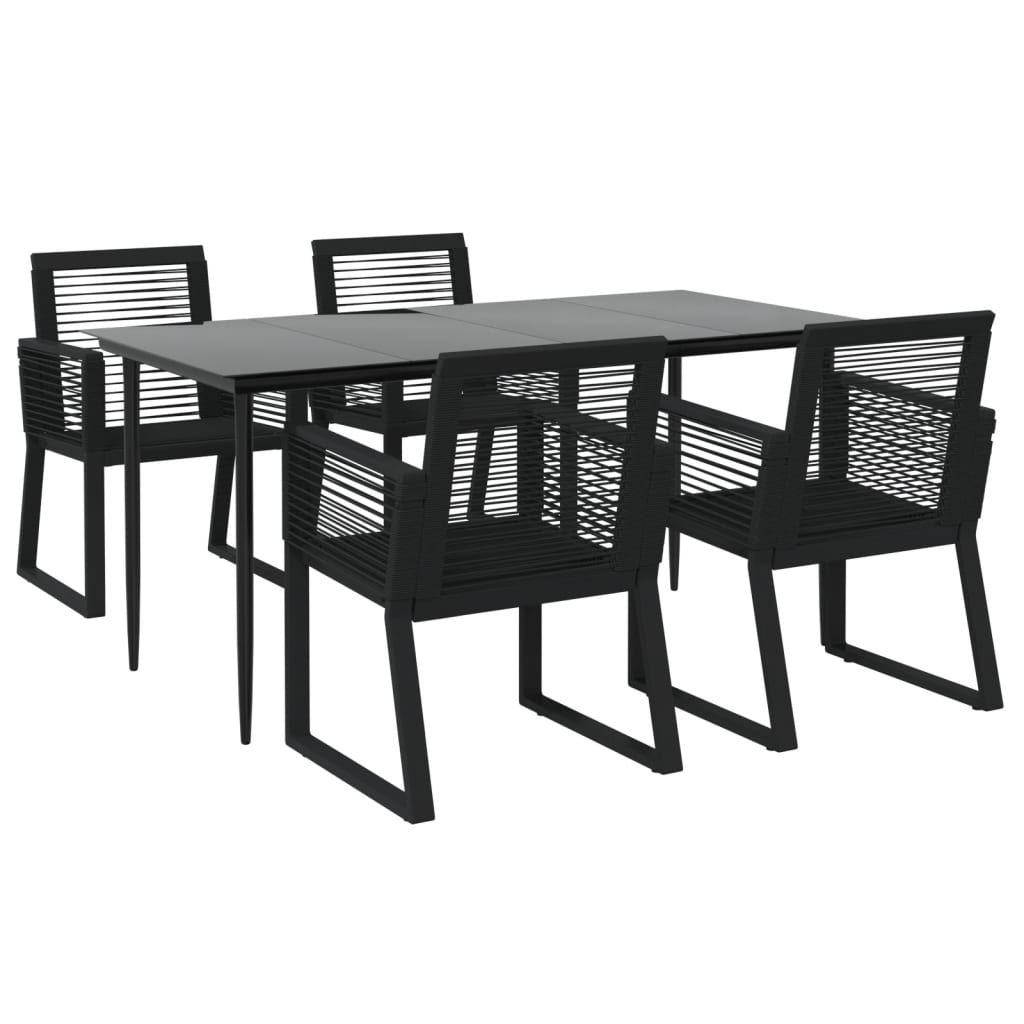 5 Piece Garden Dining Set Black Pvc Rattan