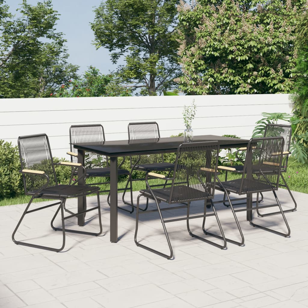 5 Piece Garden Dining Set Black Pvc Rattan