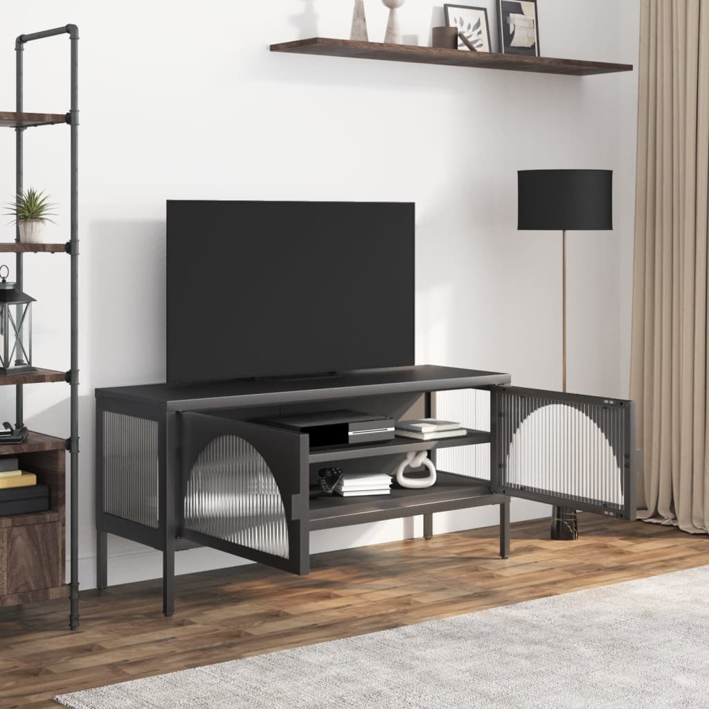 Tv Cabinet Black 105X35X50 Cm Glass And Steel