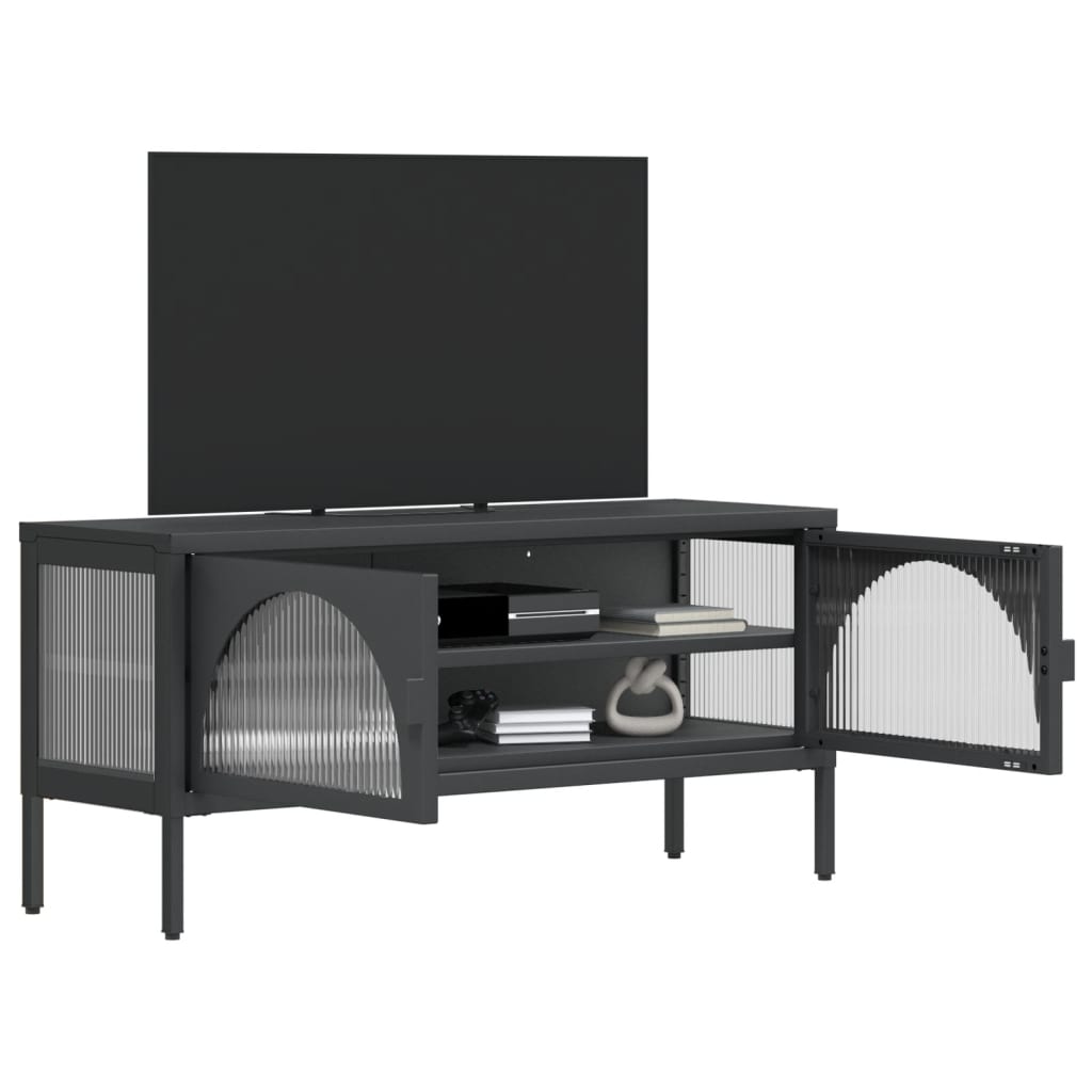 Tv Cabinet Black 105X35X50 Cm Glass And Steel