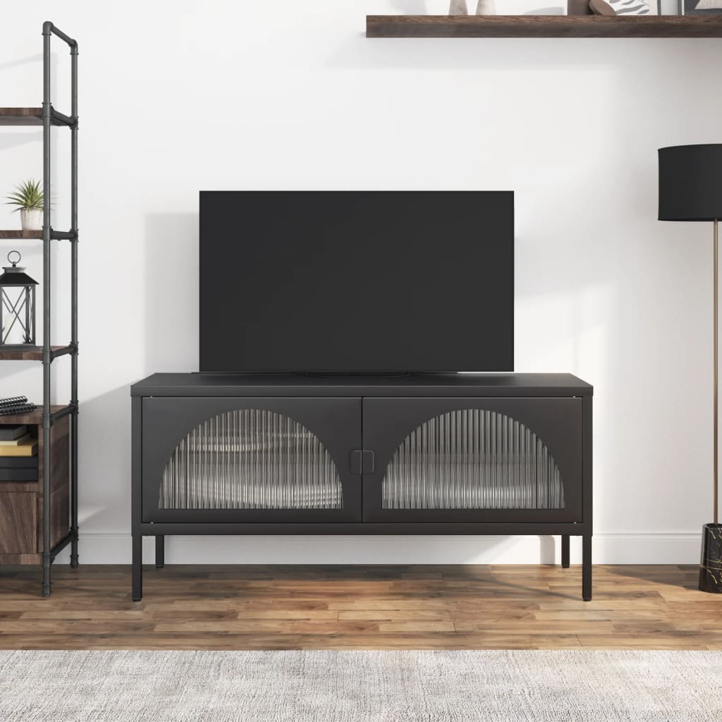 Tv Cabinet Black 105X35X50 Cm Glass And Steel