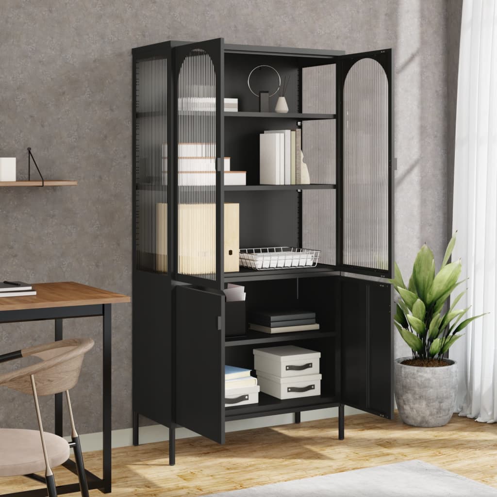 Highboard Black 90X40X180 Cm Glass And Steel