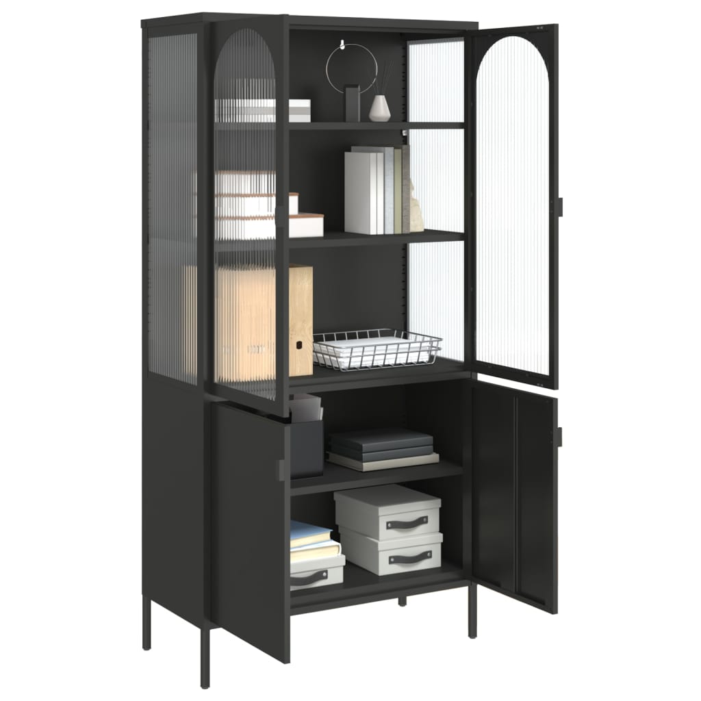 Highboard Black 90X40X180 Cm Glass And Steel