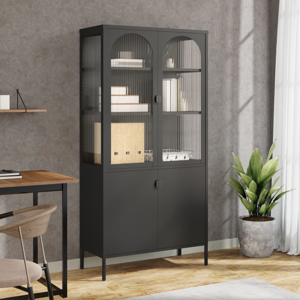 Highboard Black 90X40X180 Cm Glass And Steel