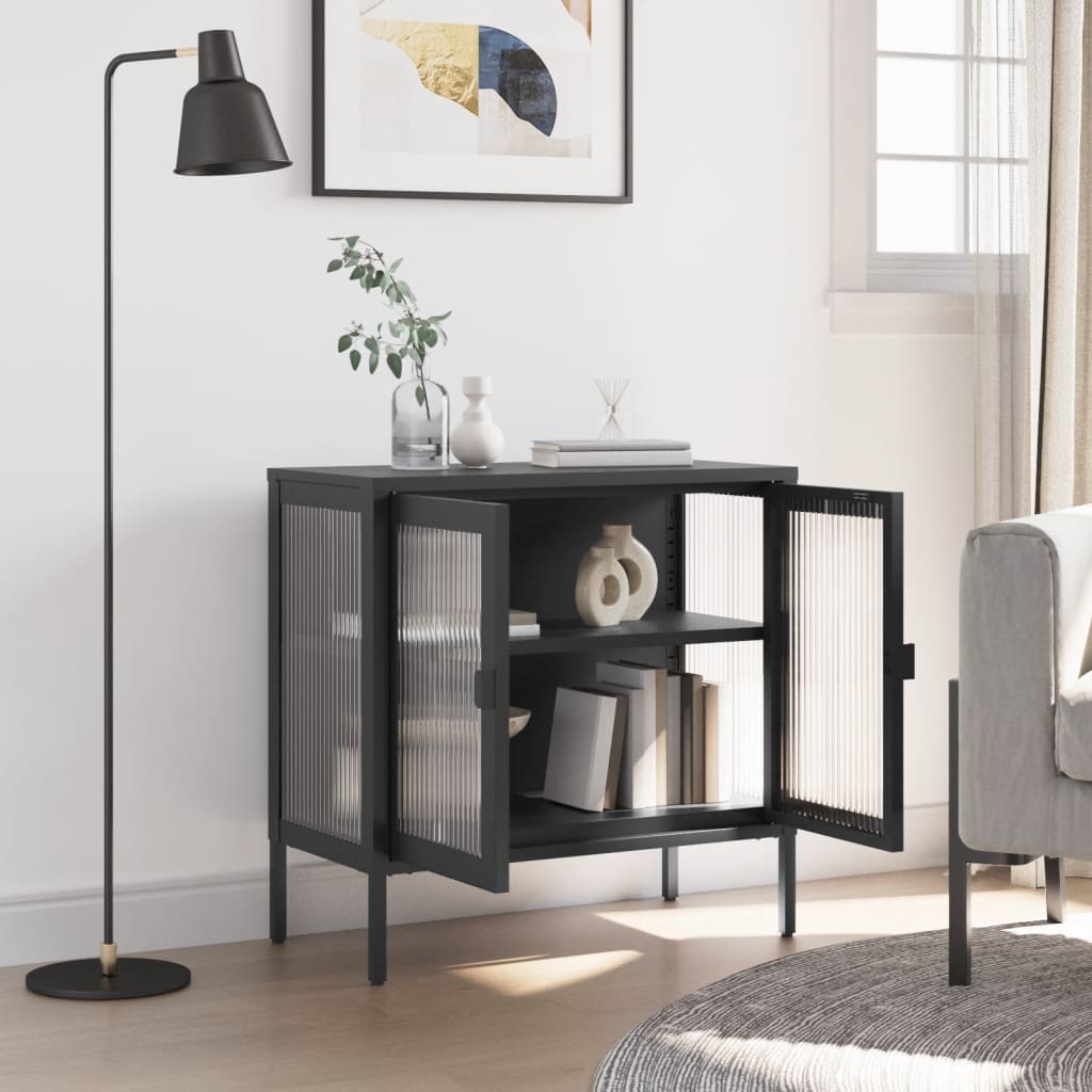 Sideboard Black 70X35X70 Cm Glass And Steel