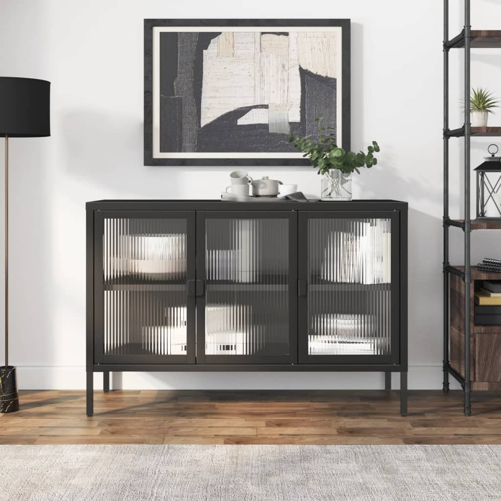 Sideboard Black 105X35X70 Cm Glass And Steel
