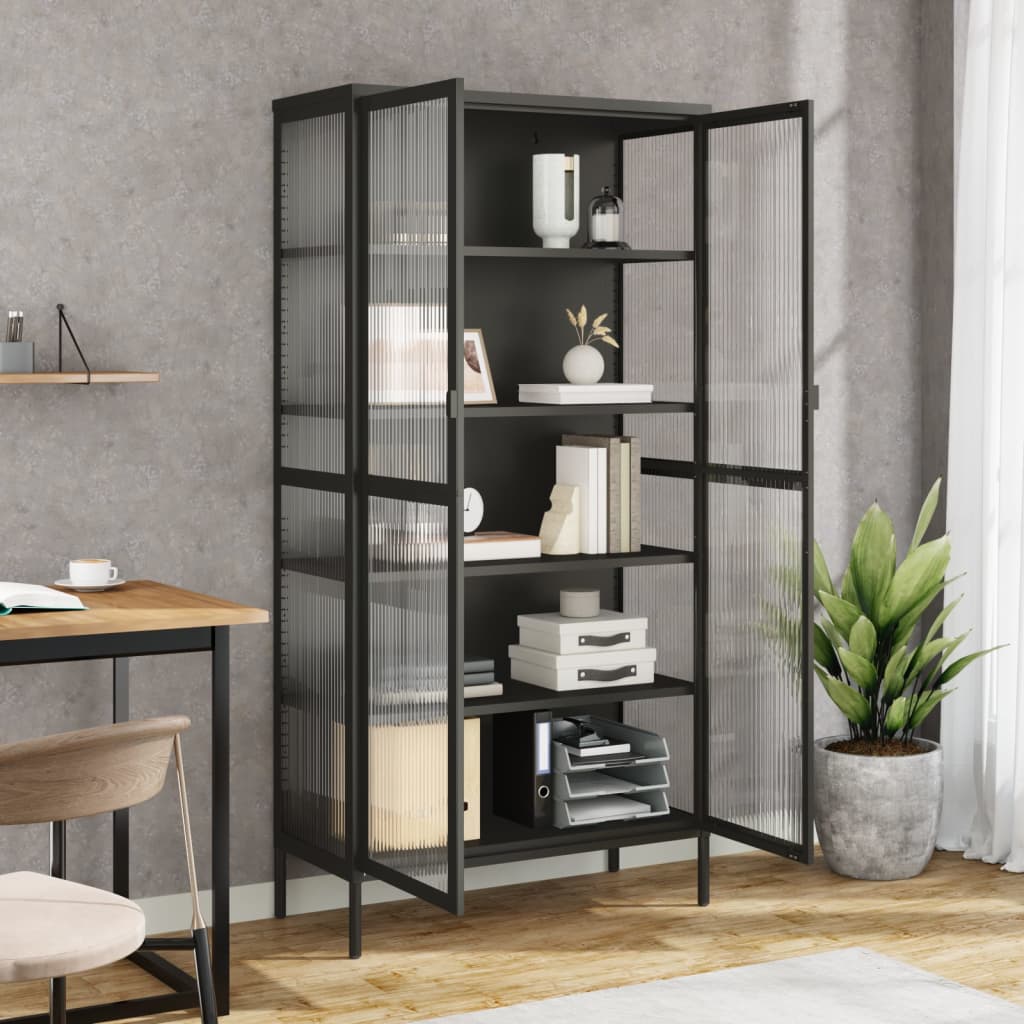 Highboard Black 85X40X180 Cm Glass And Steel