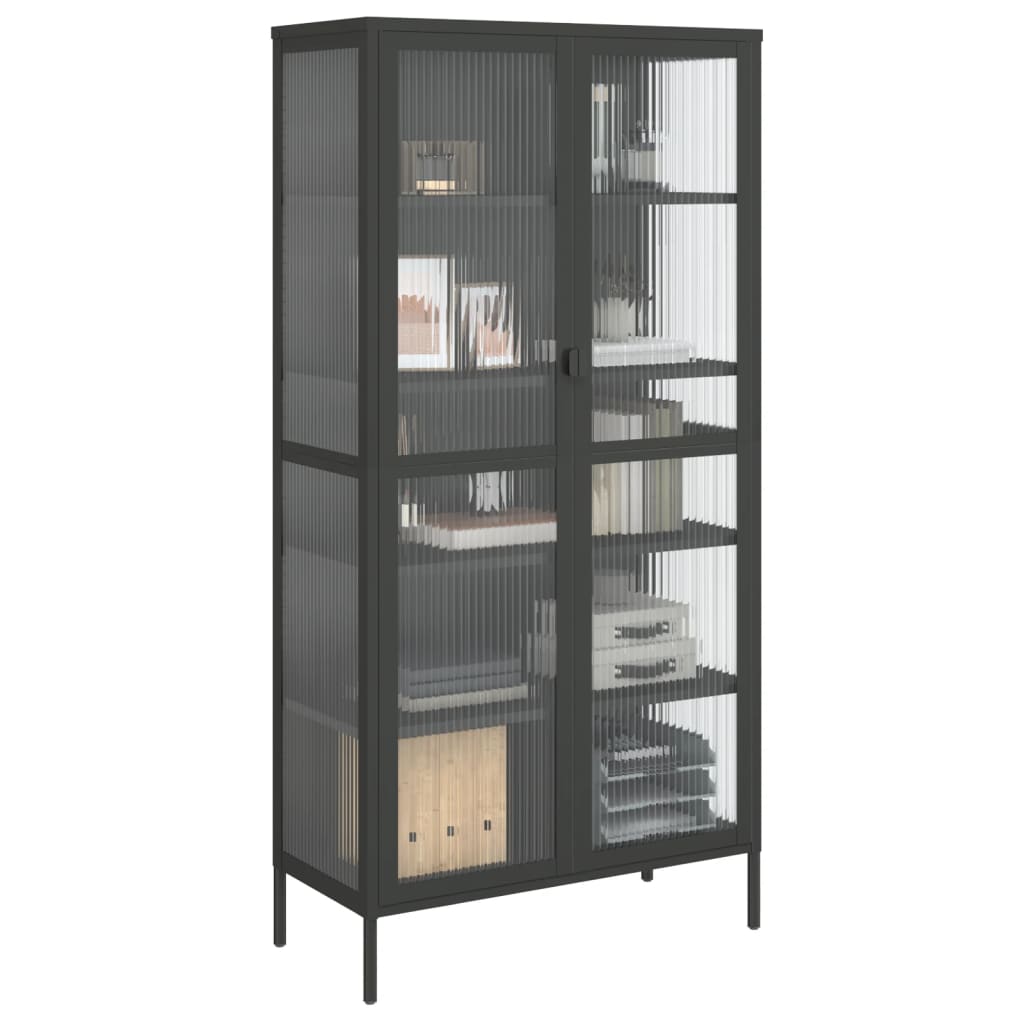 Highboard Black 85X40X180 Cm Glass And Steel
