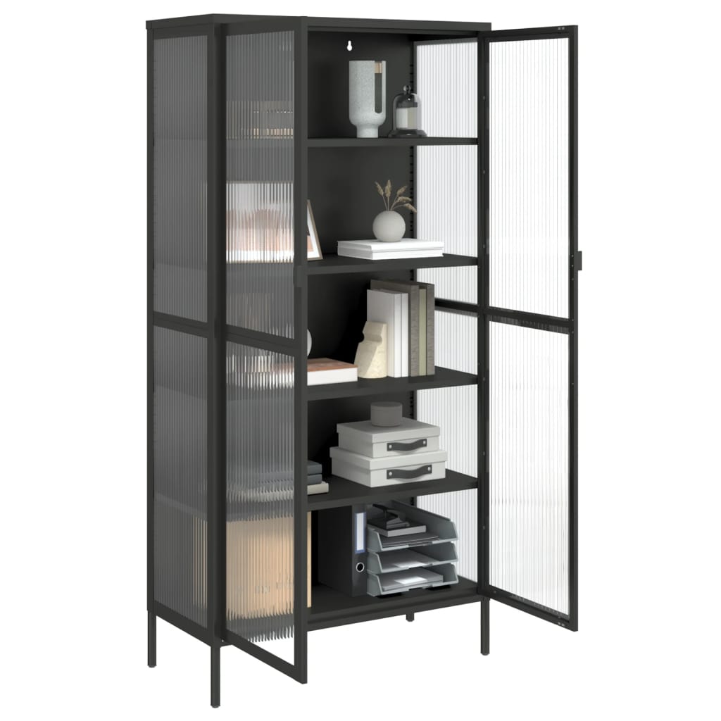 Highboard Black 85X40X180 Cm Glass And Steel