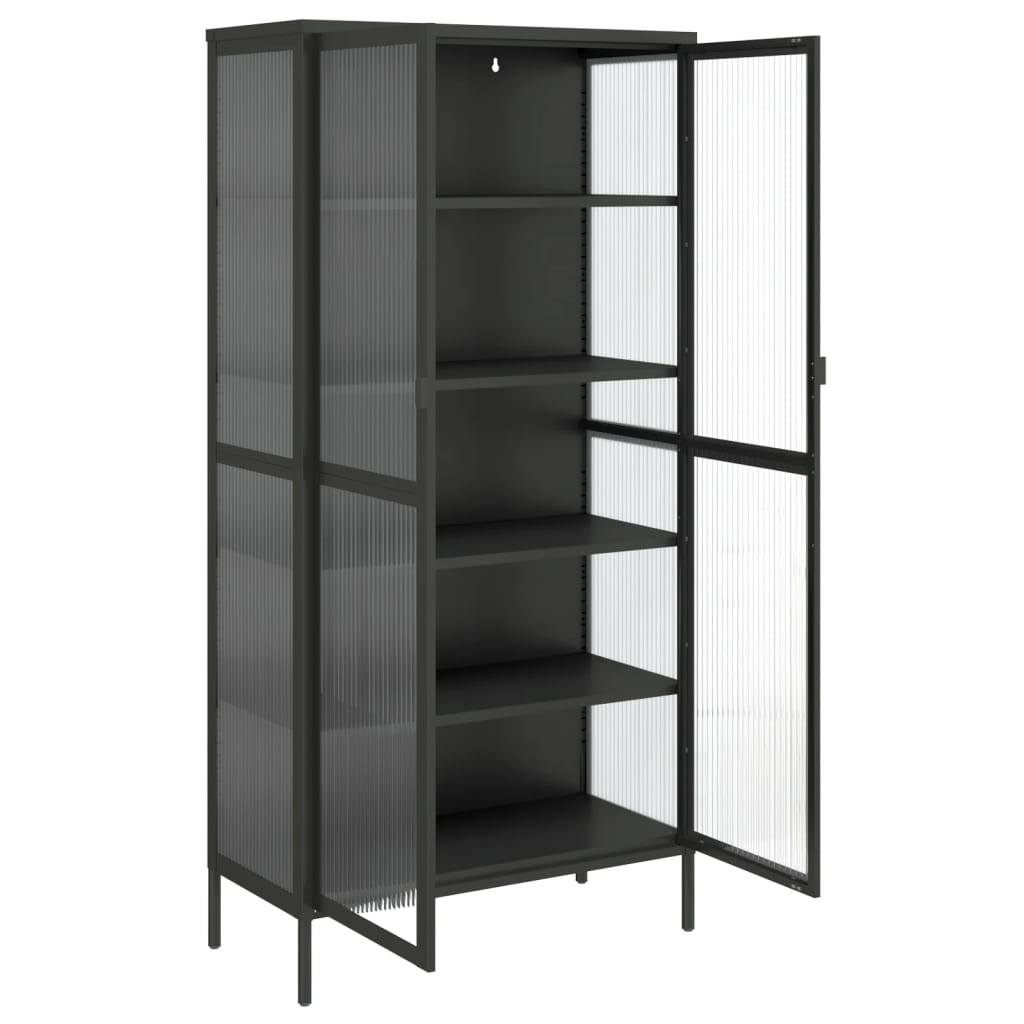 Highboard Black 85X40X180 Cm Glass And Steel