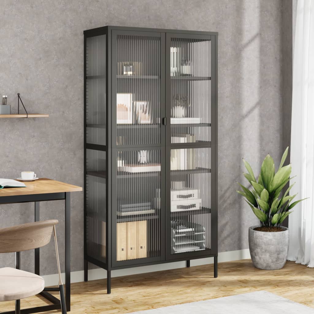 Highboard Black 85X40X180 Cm Glass And Steel