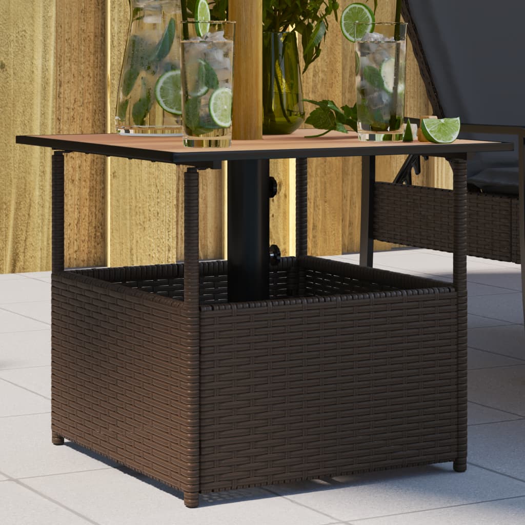 Garden Table With Parasol Hole 55X55X46.5 Cm Poly Rattan