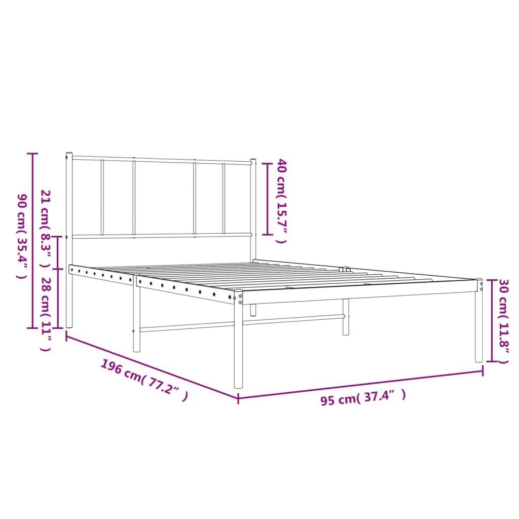 Metal Bed Frame Without Mattress 90X190Cm