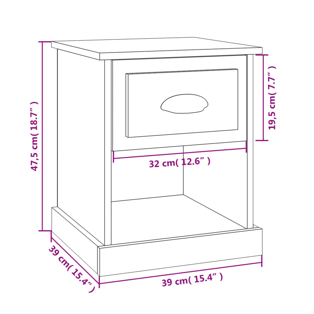 Bedside Cabinet 39X39X47.5 Cm Engineered Wood