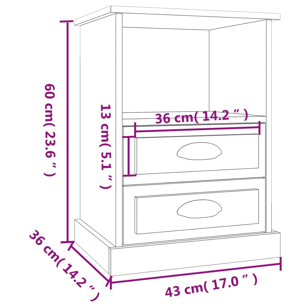 Bedside Cabinet 43X36X60 Cm