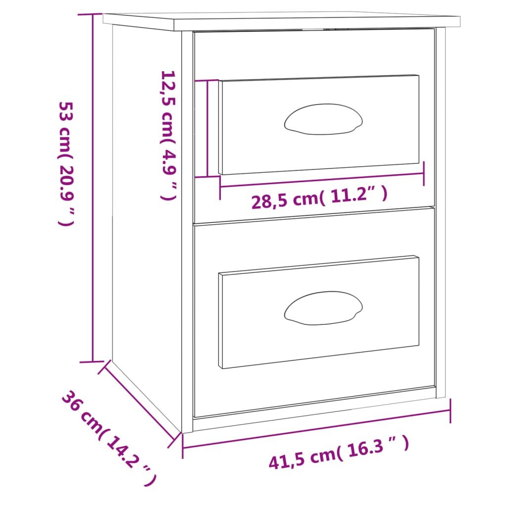 Wall-Mounted Bedside Cabinet 41.5X36X53Cm