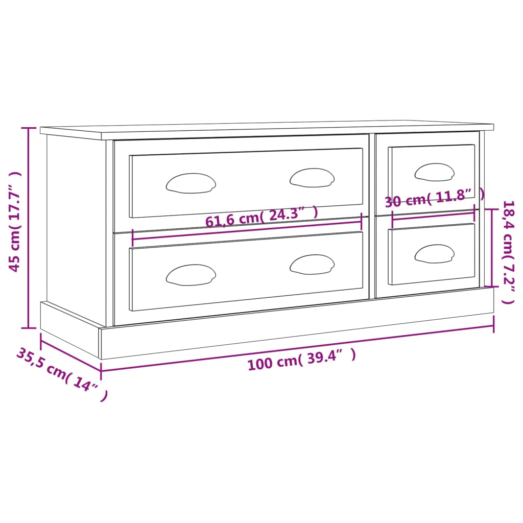 Tv Cabinet 100X35.5X45 Cm Engineered Wood