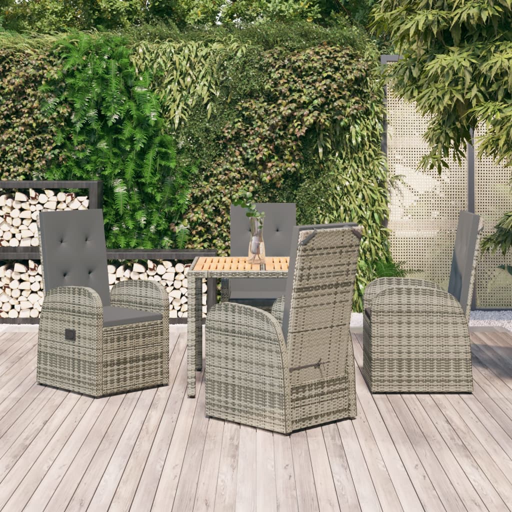 3 Piece Garden Dining Set Grey Poly Rattan&Solid Wood Acacia