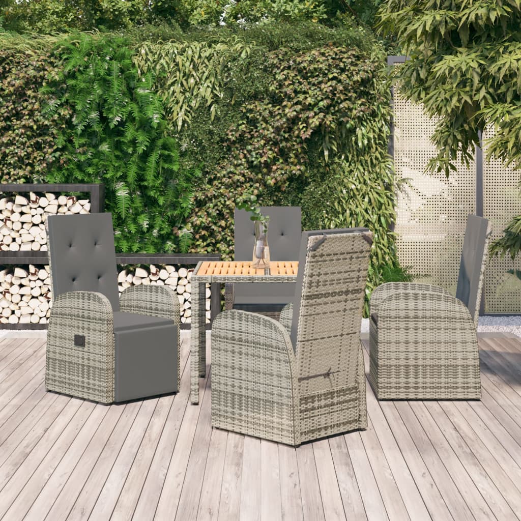 3 Piece Garden Dining Set Grey Poly Rattan&Solid Wood Acacia