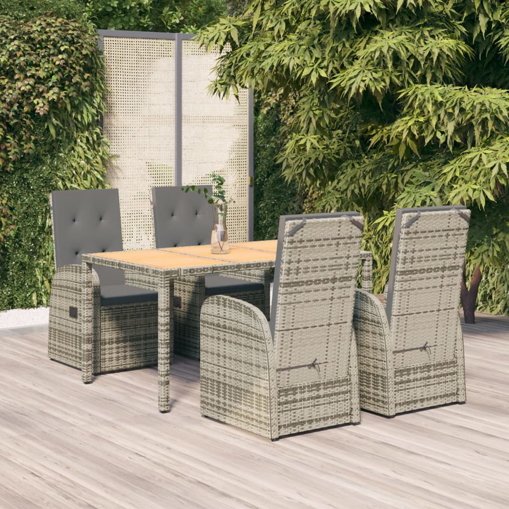 3 Piece Garden Dining Set Grey Poly Rattan&Solid Wood Acacia