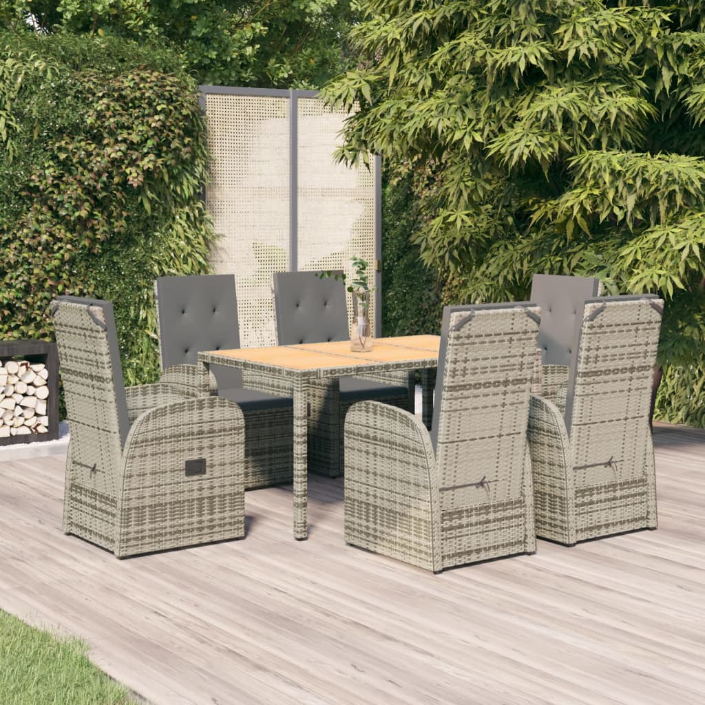 3 Piece Garden Dining Set Grey Poly Rattan&Solid Wood Acacia