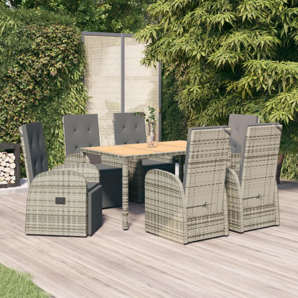3 Piece Garden Dining Set Grey Poly Rattan&Solid Wood Acacia