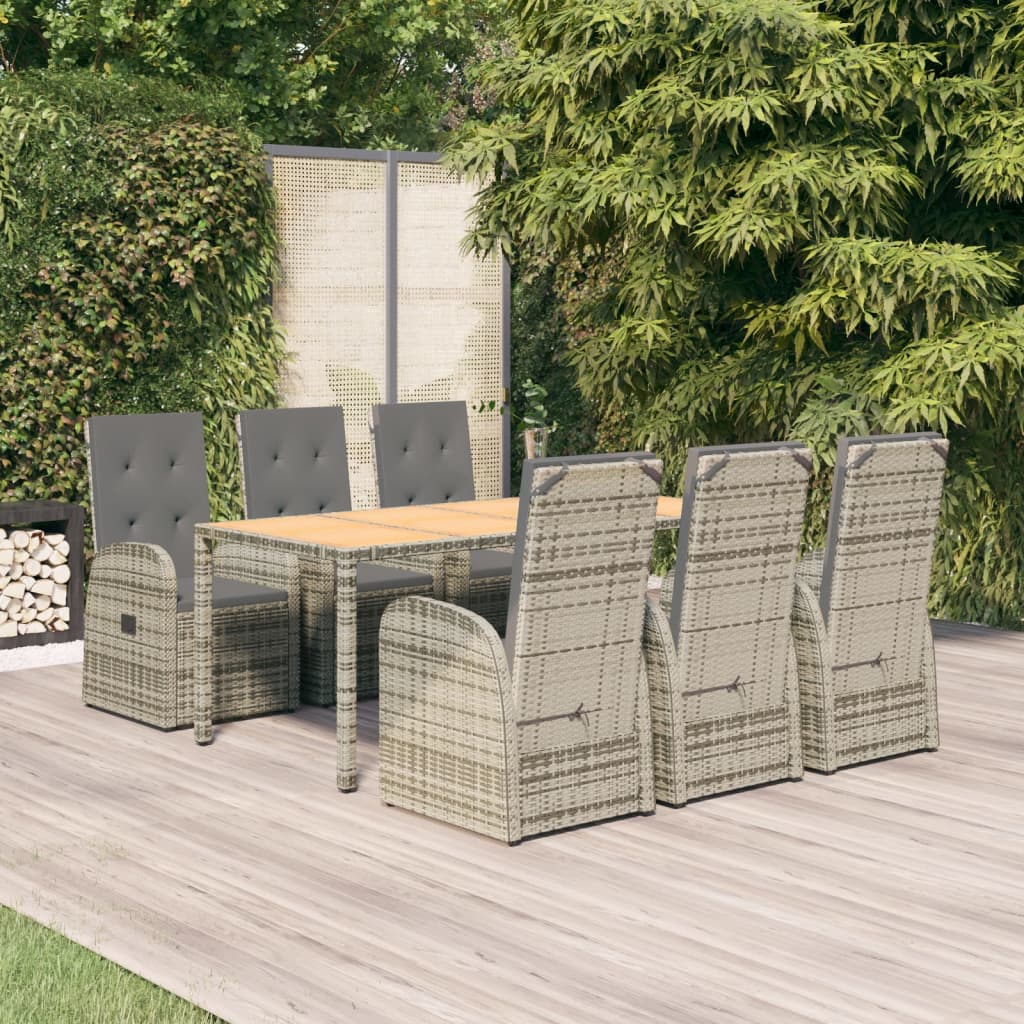 3 Piece Garden Dining Set Grey Poly Rattan&Solid Wood Acacia